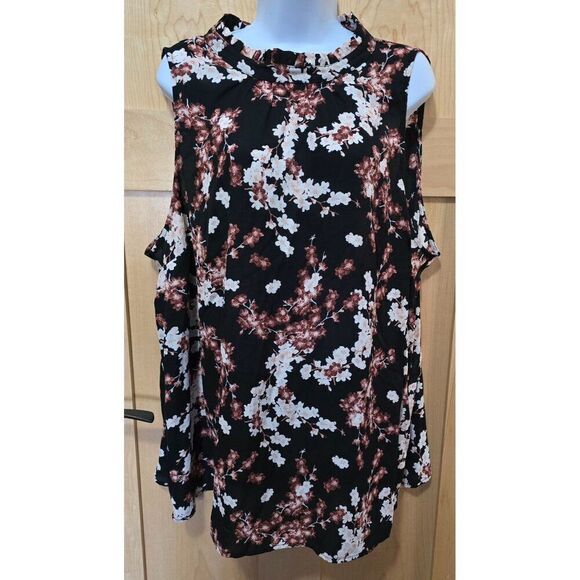 Torrid Womens Cold Shoulder Floral Top Size 3 Black & Brown Polyester Sleeveless - Picture 2 of 6